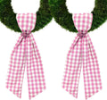 Skiennix Christmas Wreath Sash - Pink Plaid Burlap Decor for Front Door | 2-Piece Set for Celebrations
