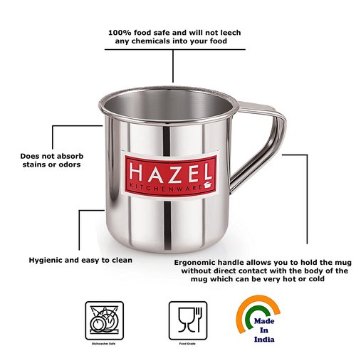 Hazel Stainless Steel Multipurpose Mug | Steel Camping Mug | Steel Mug for Bathroom Shower Home | Strong and Sturdy Mug, 500 ml, Silver