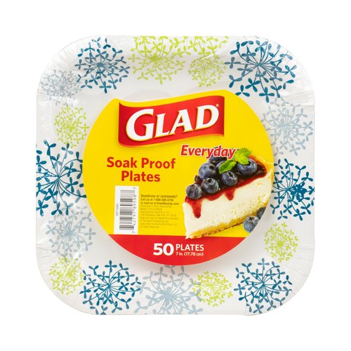 Glad Everyday Round Paper Plates, Blue Hydrangea Print Disposable Dessert Plates for Meals and Parties, Soak Proof and Cut Resistant, Microwave Safe Tabletop Plates, 7 Inch, 50 Count - 12 Pk