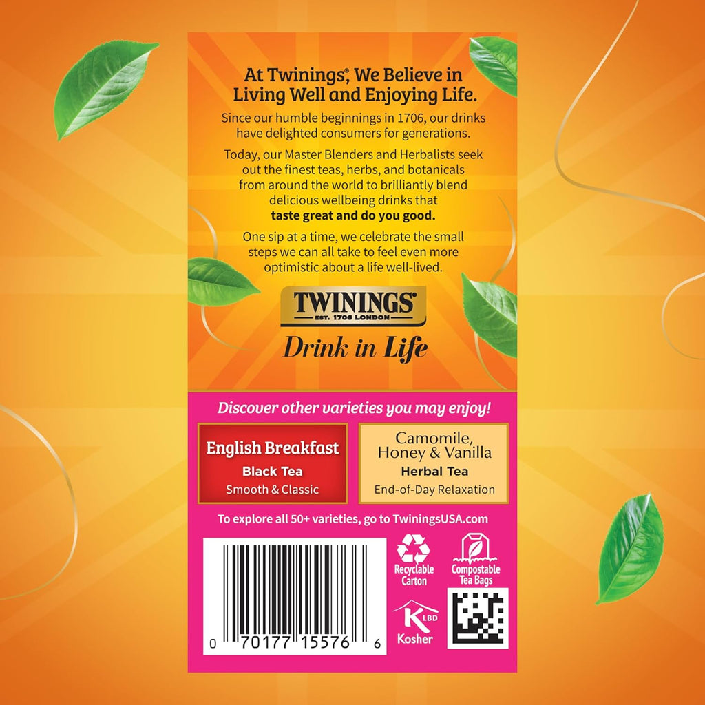 Twinings English Afternoon Black Tea - Smooth & Slightly Sweet, Caffeinated, 20 Individually Wrapped Bags
