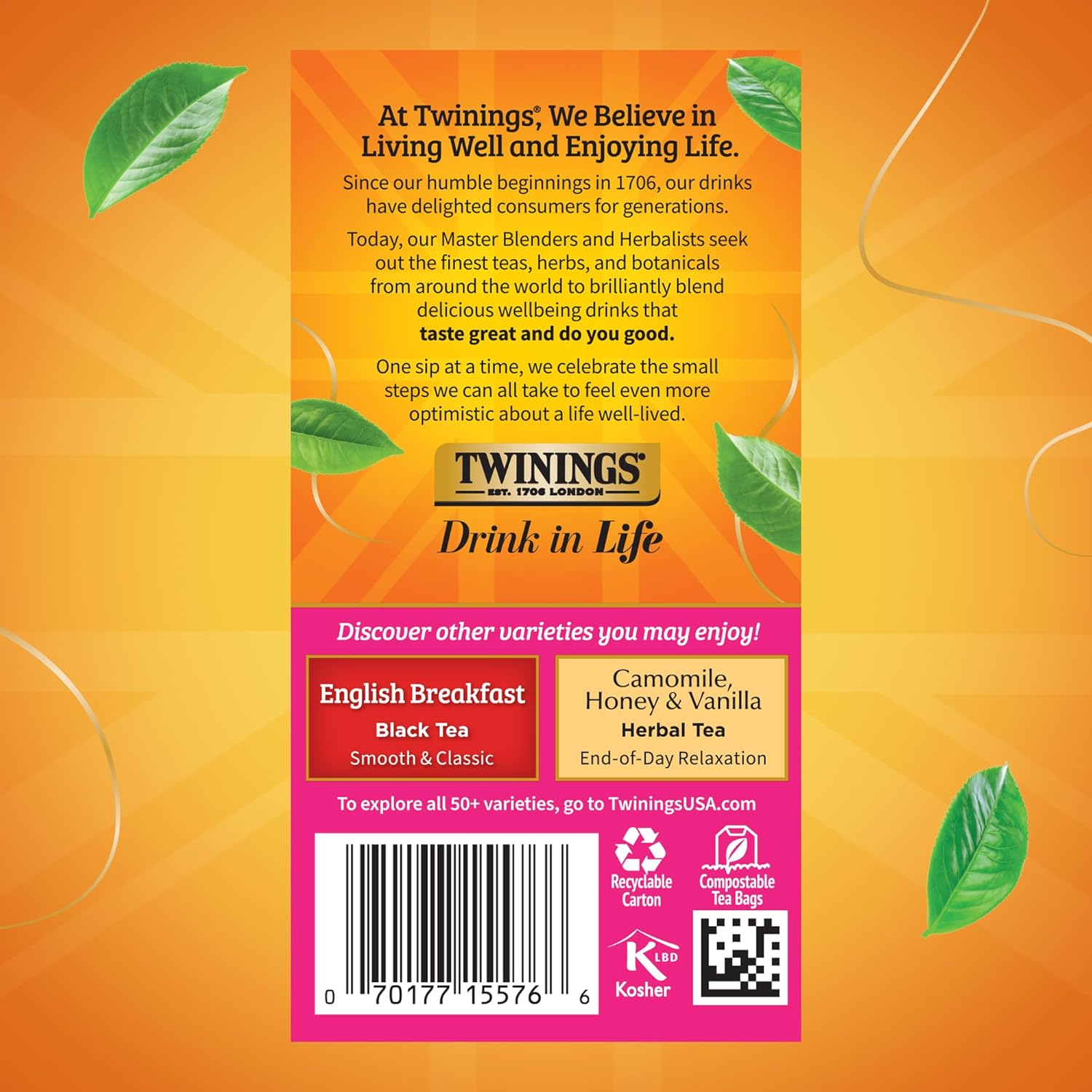 Twinings English Afternoon Black Tea - Smooth & Slightly Sweet, Caffeinated, 20 Individually Wrapped Bags