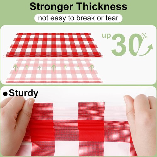 Misaya Disposable Tablecloths - 4 Packs Waterproof Plastic, 54 x 108 Inch Red & White Checkered for Parties & Picnics