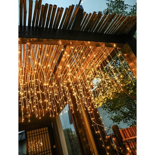 FATONESA LED Icicle Christmas Lights, 13FT 120 LEDs 8 Modes Extendable Eaves Short Curtain Twinkle Dangling Fairy String Lights for Indoor Party Wedding Outdoor Decorations, Warm White, 4M06