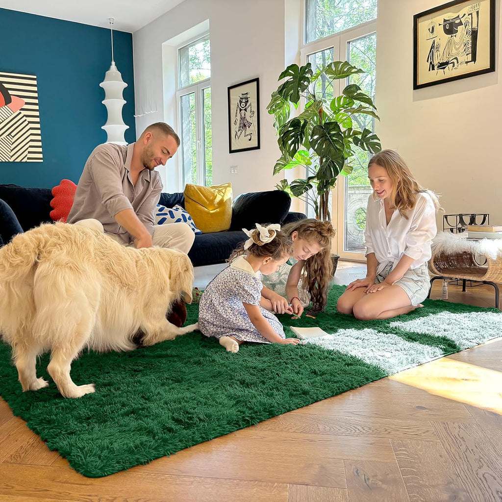 OLANLY Large Area Rug - Soft Fluffy Shaggy Carpet for Living Room & Bedroom | 5x8 Dark Green