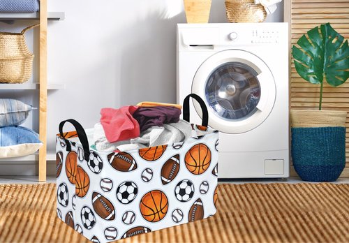 DUYIY Rectangle Basketball Football Gift Storage Basket Home Shelf Storage Basket Organizer Box Clothes Laundry Hamper Nursery Basket Laundry Basket with Handles （Color Balls）