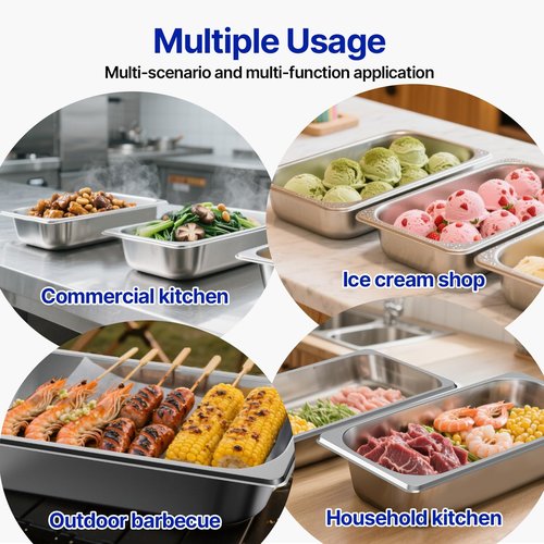 ENCYS 1/3 Hotel Pans 6 inch Deep Stainless Steel Steam Table Food Pan Commercial Metal Food Catering Tray Anti Jam for Hotel Restaurant Buffet Party Supplies(Set of 6)