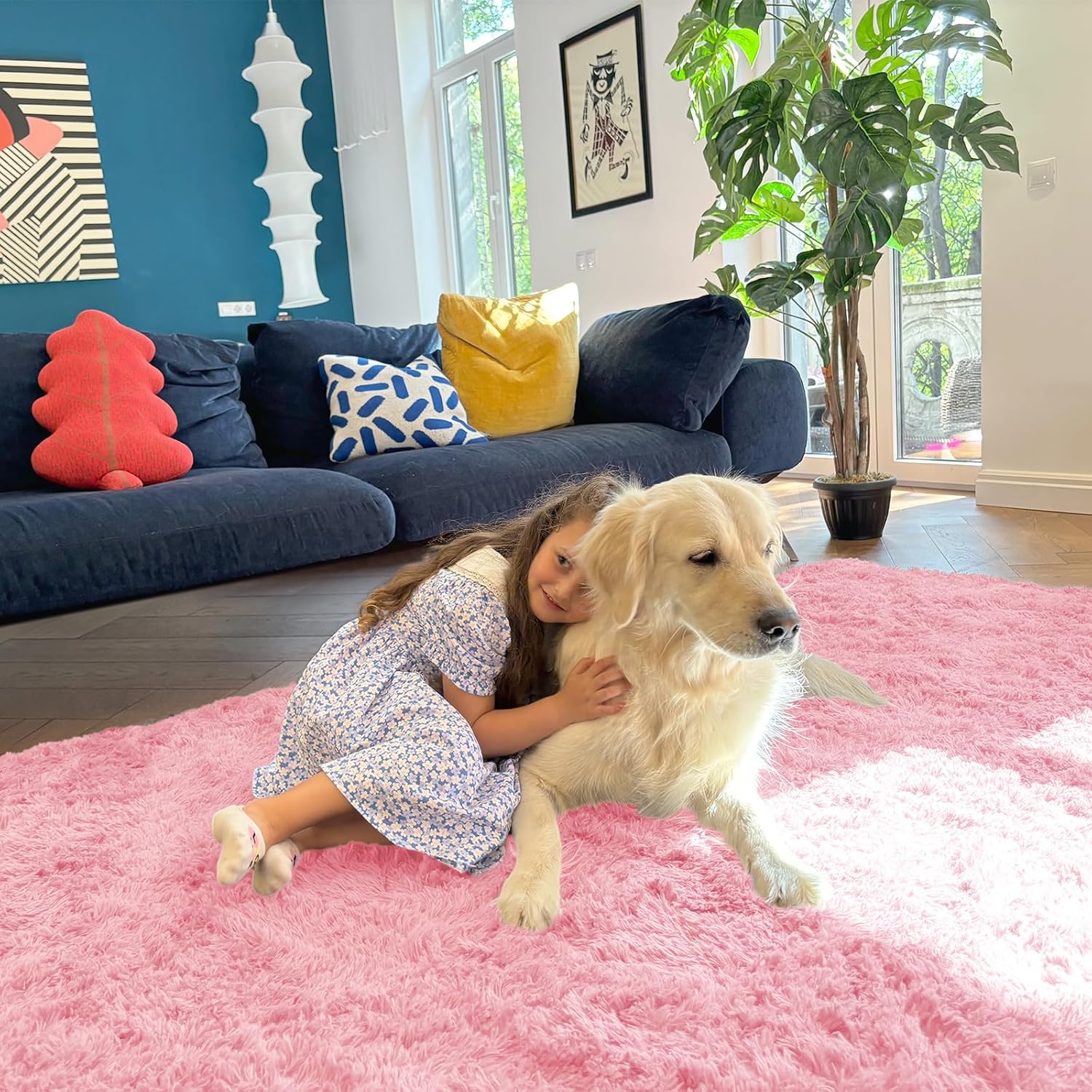 OLANLY 2x8 Soft Fluffy Machine Washable Runner Rug - Ideal for Hallway, Bedroom, Nursery, Pink Decor