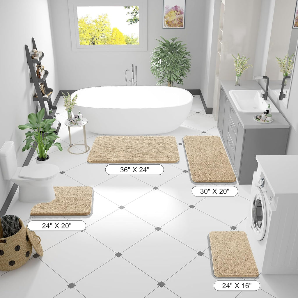 OLANLY Bathroom Rugs - Extra Soft Chenille Bath Mats | 36x24, Quick Dry, Machine Washable, Beige