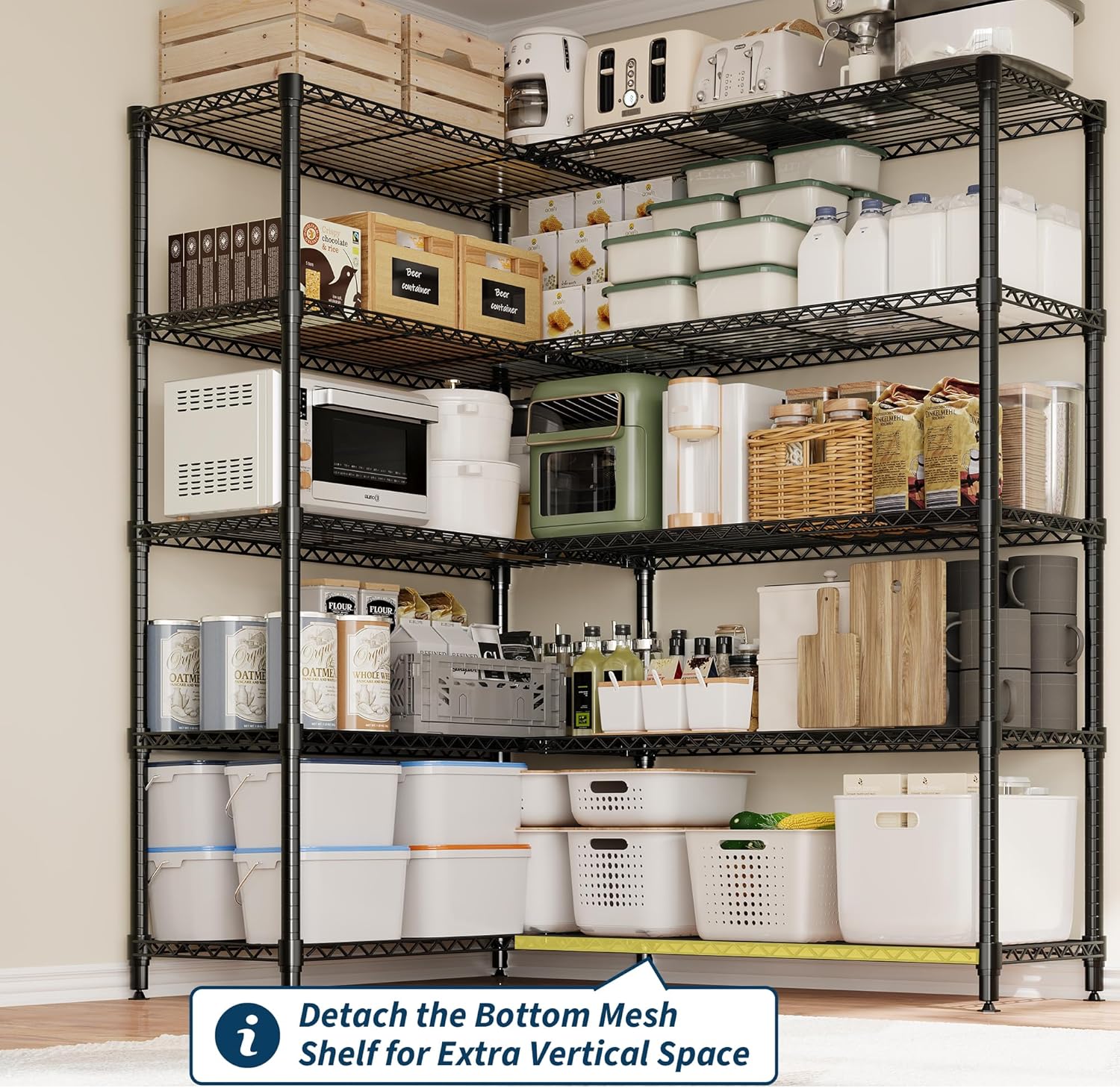 Regine Switzerland 5-Tier Metal Storage Shelving Unit - Heavy-Duty Wire Shelves for Home & Garage | 70.5" H x 59" W x 13.8" D