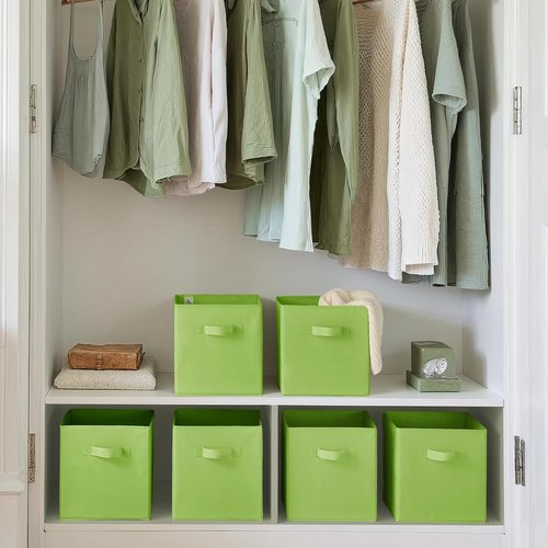 Granny Says Cube Storage Bins - 11 Inch Foldable Fabric Organizers | 6 Pack Light Green Baskets for Shelves