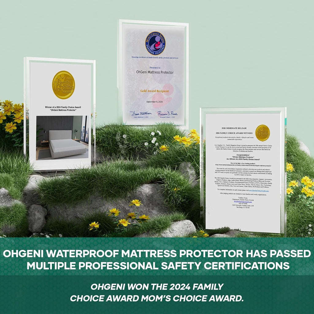 OhGeni 100% Waterproof Mattress Protector - Twin Gray, Deep Pocket, Cooling & Breathable Design