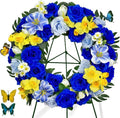 Grave Decoration Cemetery Wreath - 30 Inch Headstone Floral Arrangement with Blue Roses, Tulips & Daffodils