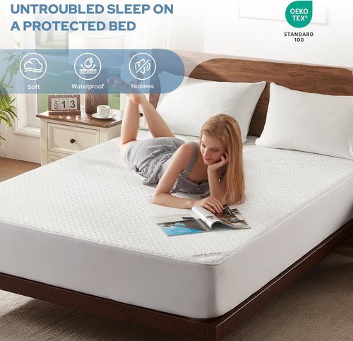 BEDLORE Waterproof Mattress Protector - Noiseless Cover with Stretchable Pockets for 6-15 Inch Mattresses | Soft & Breathable (White)