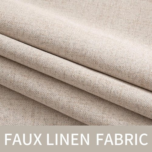 MIULEE 100% Blackout Linen Textured Curtains - Extra Long 112 Inches, Thermal Insulated, Natural Beige (2 Panels)