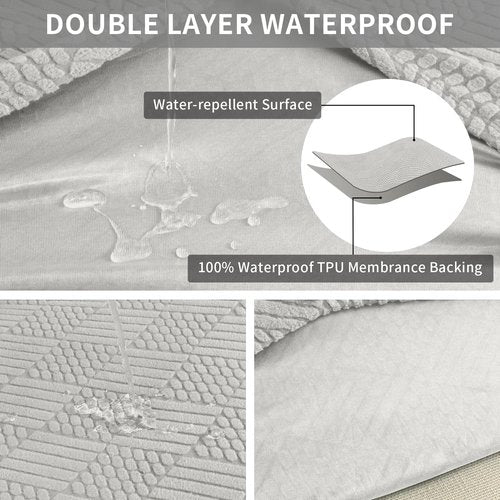 Easy-Going Waterproof Couch Cushion Covers for Couches and Sofas, Stretch Jacquard Sofa Seat Cover Replacement for Dogs, Pets & Kids, Durable Furniture Protector for Loveseat Cushions, Light Gray