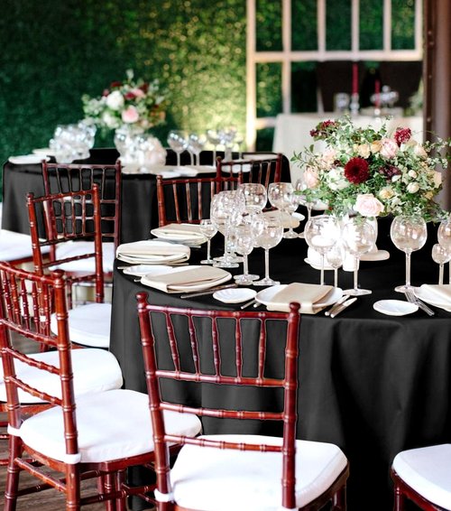 Lumaycens 6 Packs Satin Tablecloth 120 Inch Black Round Table Cloth Silk Tablecloth Smooth Fabric Overlay Satin Table Cover Decoration for Wedding Party Banquet Events