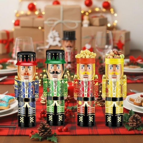 Roshtia 12 Pcs Christmas Cookie Tins with Lids Nutcracker Cookie Containers 12 Inch Decorative Treats Storage Tins Nutcracker Christmas Gift Kitchen Counter Decor for Gift Giving Baking Treat Storage