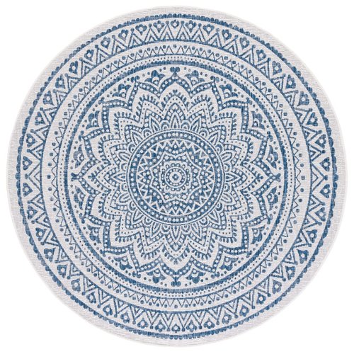 SAFAVIEH Courtyard Collection 4' Round Ivory/Navy CY8734 Boho Mandala Indoor/ Outdoor Easy -Cleaning Patio Backyard Mudroom Area -Rug