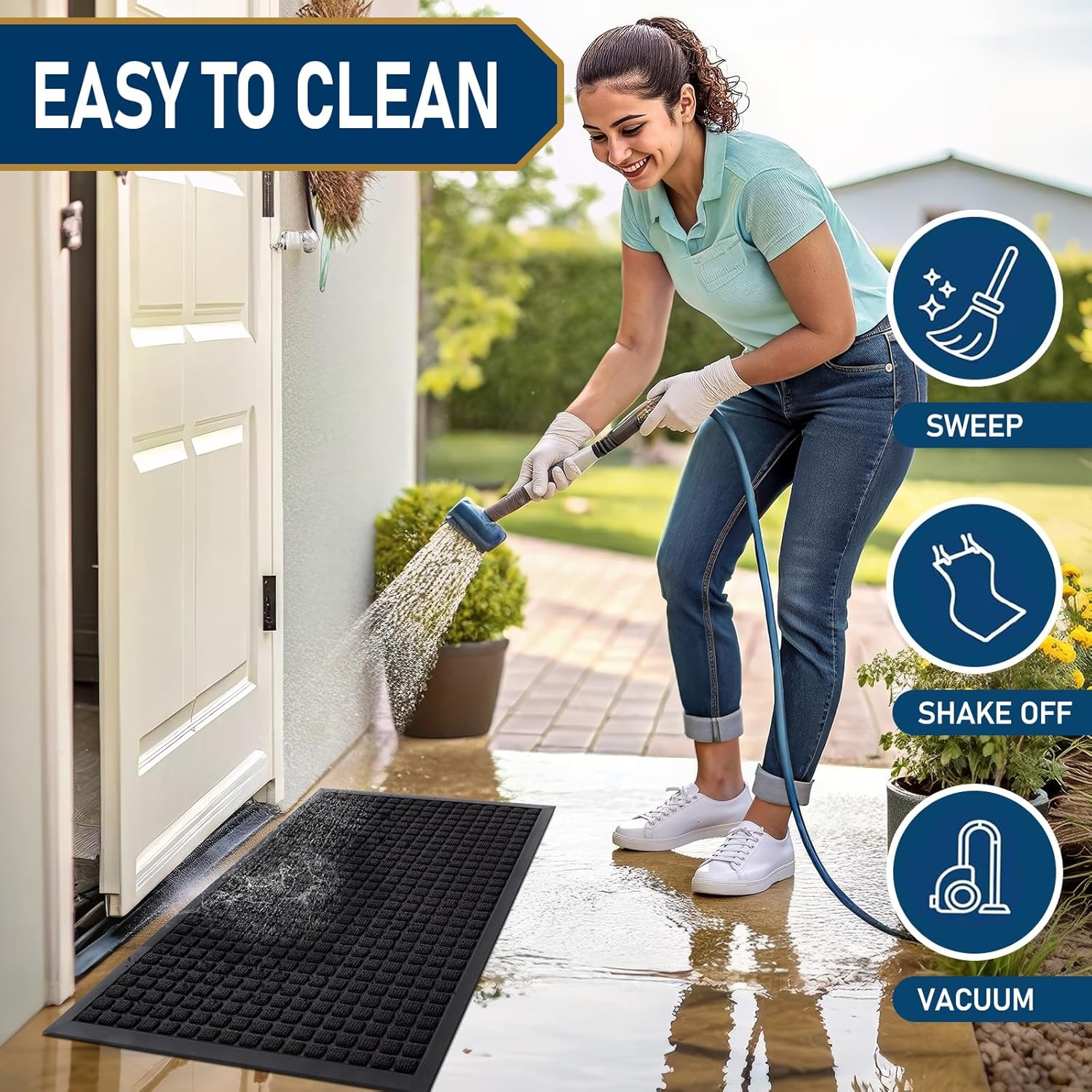 Smiry Heavy Duty Rubber Doormat - Non-Slip, Easy Clean, Dirt Trapping | 35x23 Inch, Black