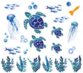 JarThenaAMCS 24 Pcs Turtle Non Slip Bathtub Sticker with Scraper Gradient Blue Anti Slip Shower Tread Adhesive Ocean Animal Shower Decal for Bathroom Floor Decoration