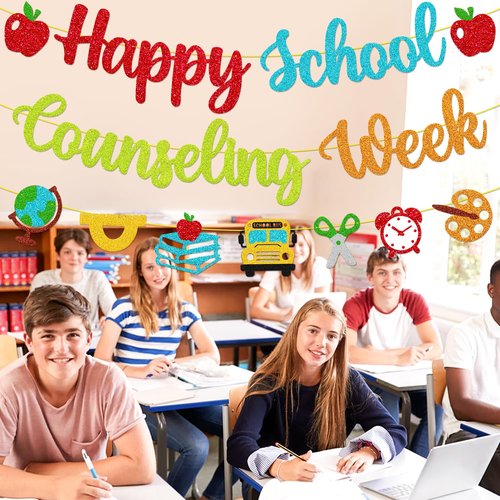 Happy School Counseling Week Banner National School Counseling Decoration NSCW Counselors Appreciation Backdrop We Love Our Counselors Decor Pre-Strung