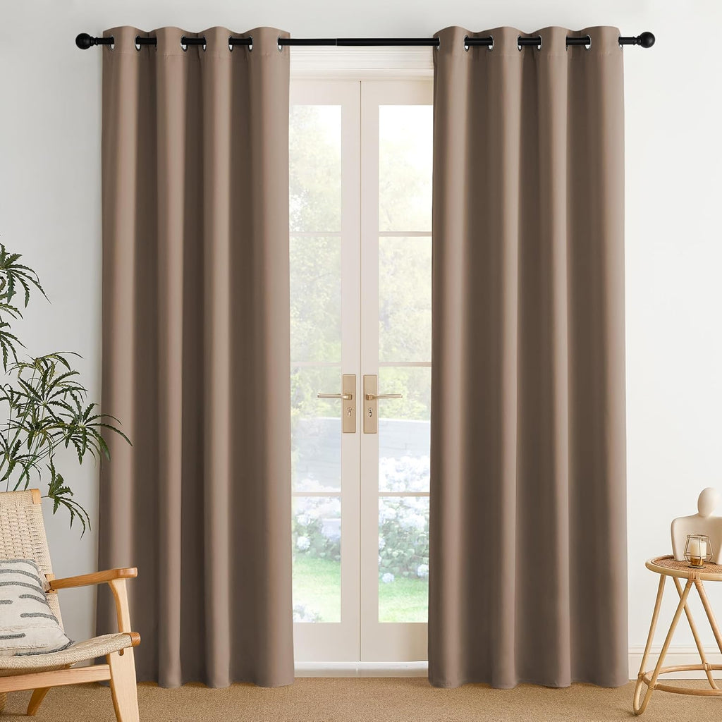 NICETOWN Room Darkening Curtains - Elegant Cappuccino Drapery Panels, 52" x 84" Size