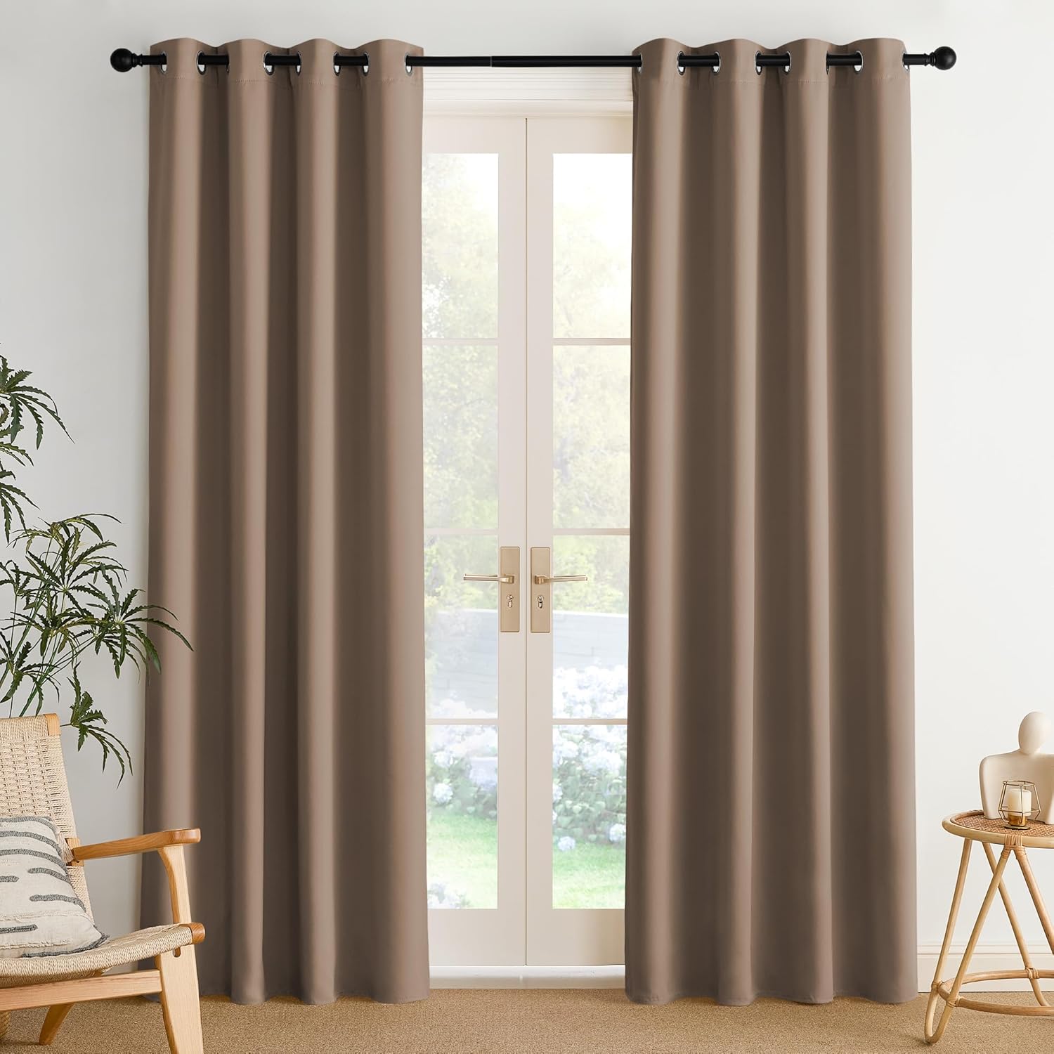 NICETOWN Room Darkening Curtains - Elegant Cappuccino Drapery Panels, 52" x 84" Size