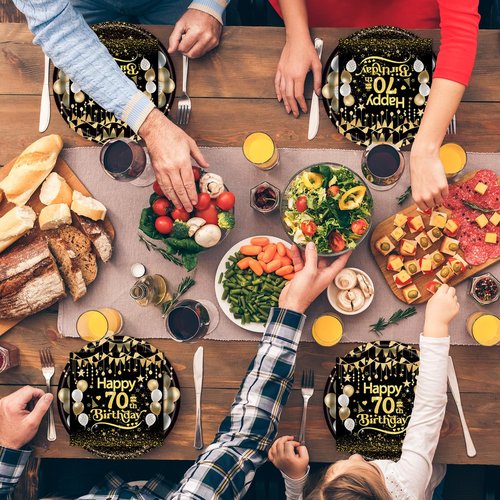50Pcs 70th Birthday Paper Plates&Napkins,25X7in Disposable Plates 25X6.5in Cocktail Napkin 1956 Party Tableware for Men Woman Cheers to 70 Years Old Birthday Holiday Bridal Wedding Anniversary