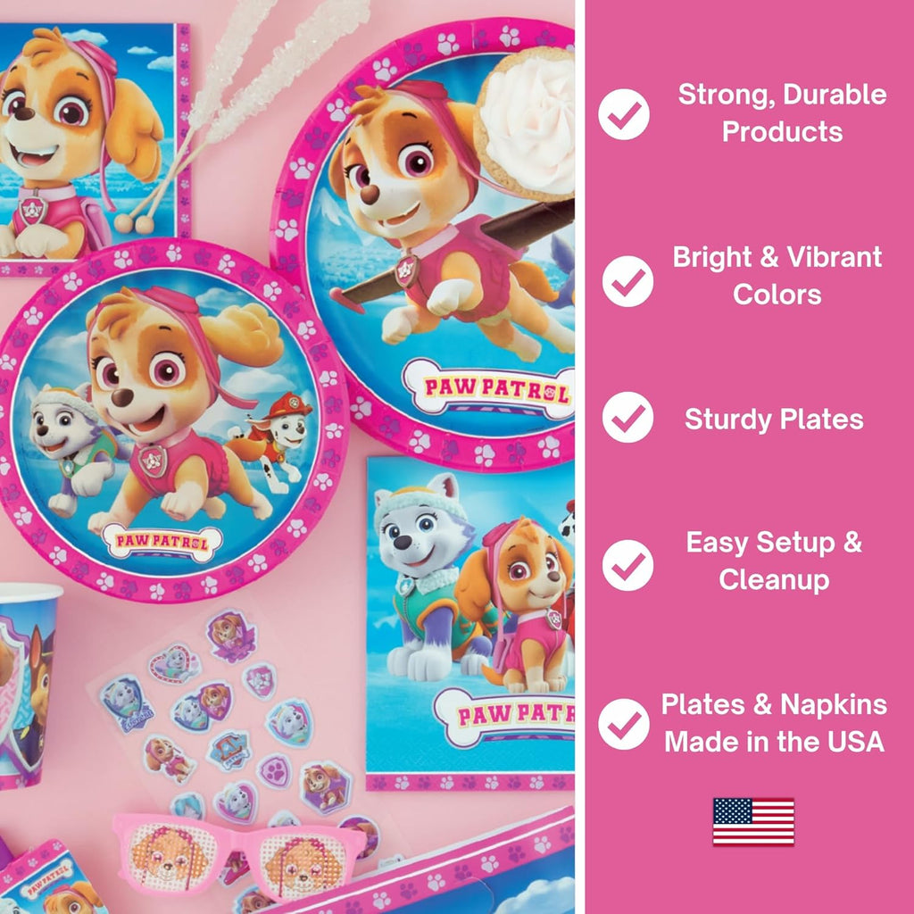 Skye Paw Patrol Birthday Decorations - Complete Party Set for 16 with Plates, Napkins, Banner & More