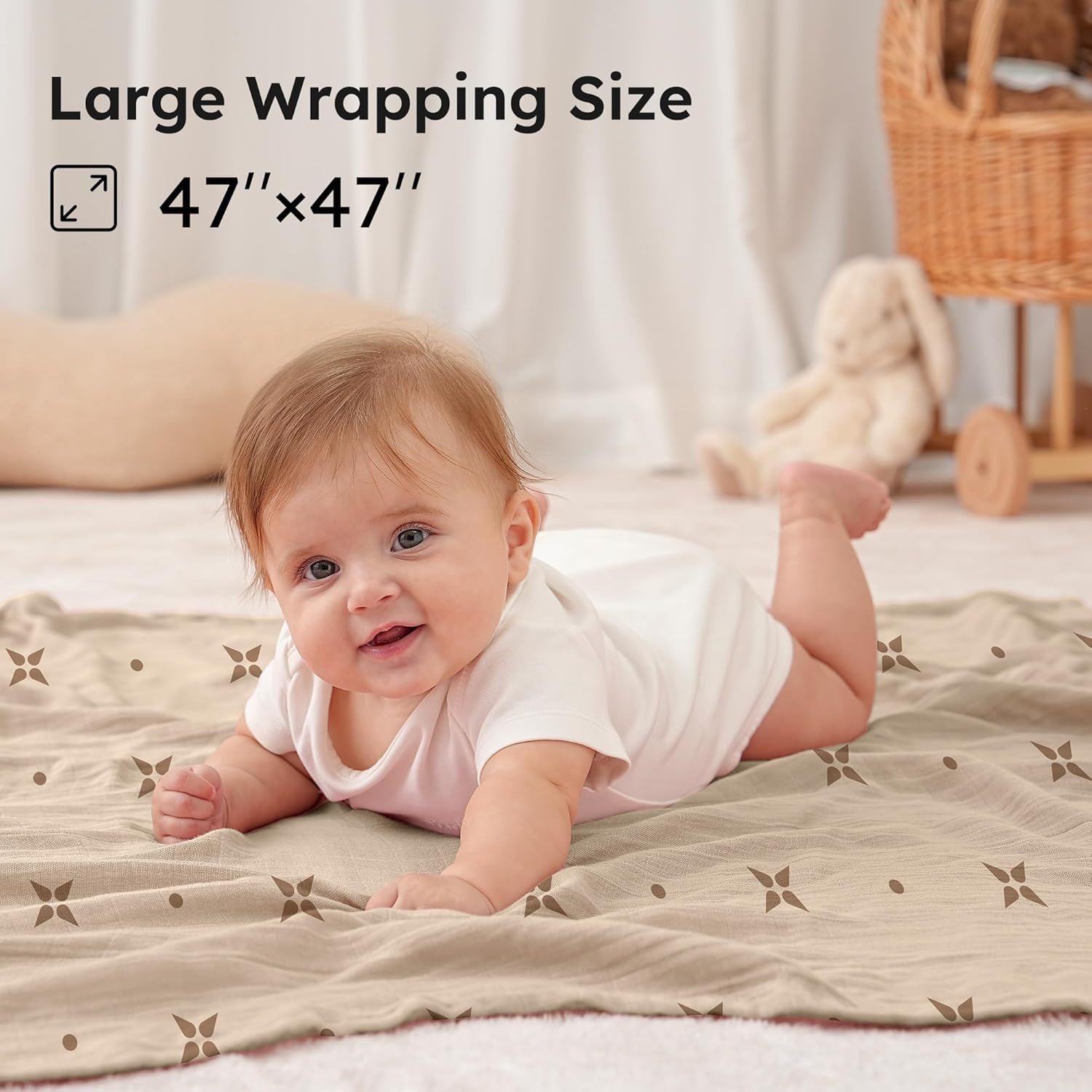 Yoofoss Muslin Swaddle Blankets - Organic 47 x 47 Inches Baby Receiving Blanket | Soft & Breathable for Newborns