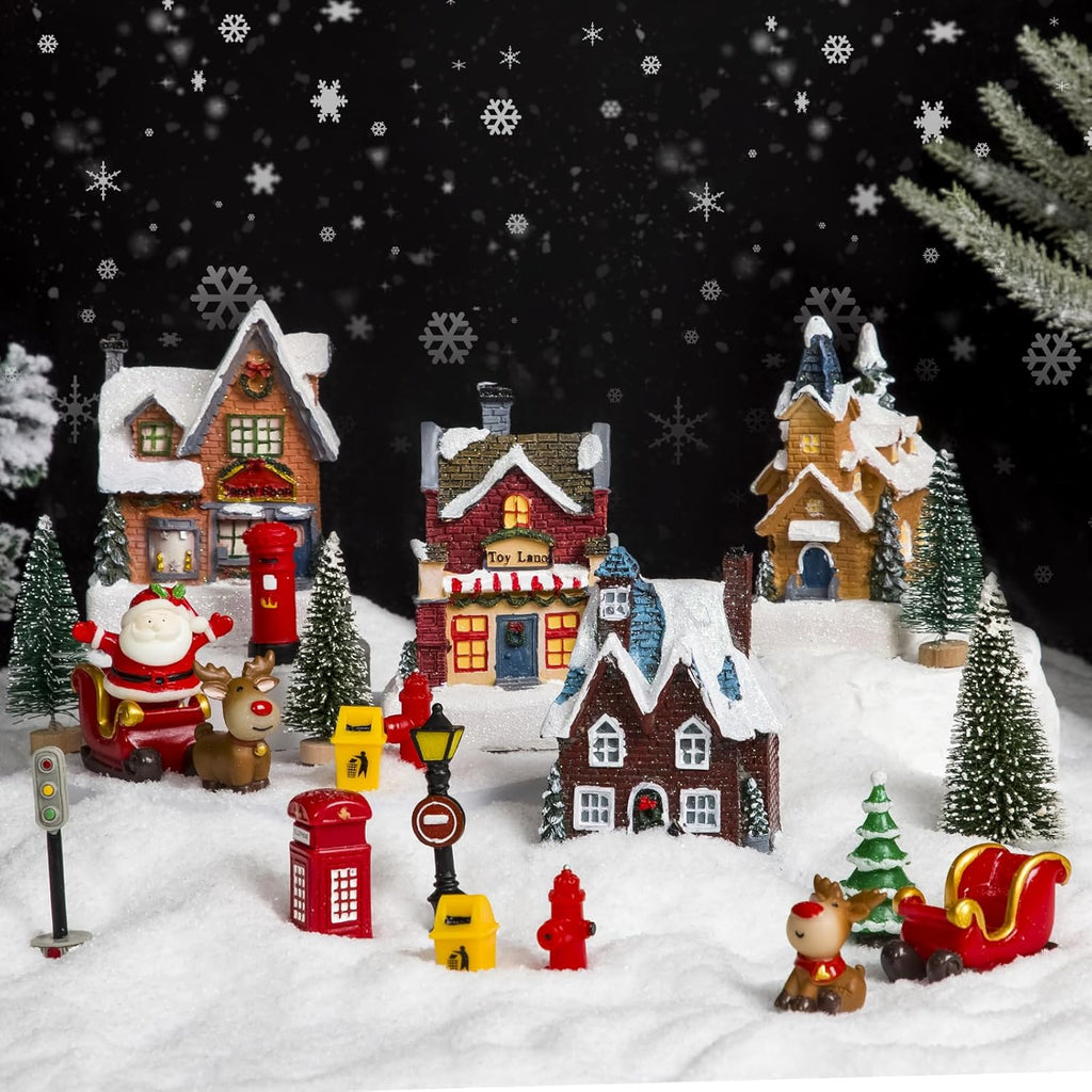 Regine Switzerland Christmas Village Set - LED Light-Up Resin Houses for Festive Indoor Decor | Holiday Scene Collection