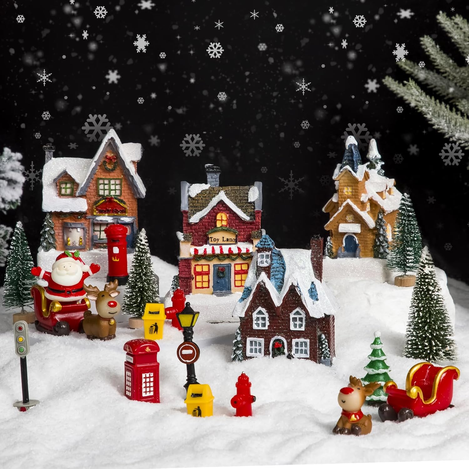 Regine Switzerland Christmas Village Set - LED Light-Up Resin Houses for Festive Indoor Decor | Holiday Scene Collection
