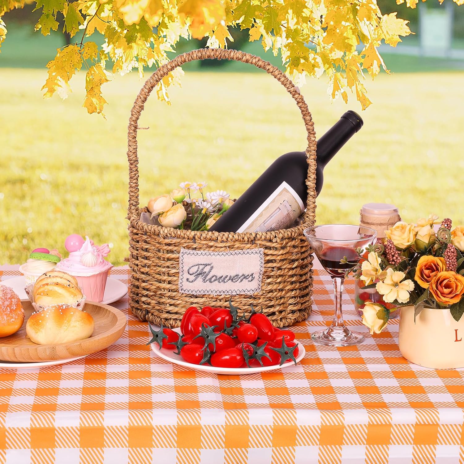 Skiennix 12 Pack Orange Gingham Tablecloths - 54" x 108" Waterproof Disposable Checkered Covers for Parties