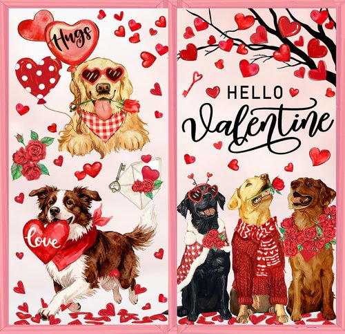 JarThenaAMCS Valentine's Day Window Clings Window Stickers Love Heart Dog Double-Sided Glass Decals for Wedding Anniversary Home Office Classroom Party Wall Decor, 9 Sheets