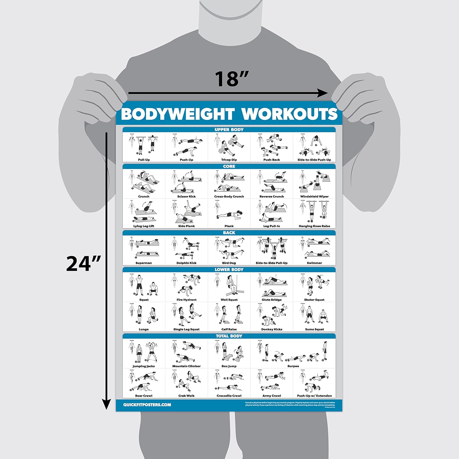 Palace Learning Bodyweight Workout Poster - Laminated Calisthenics Routine Chart | 18" x 24" Size