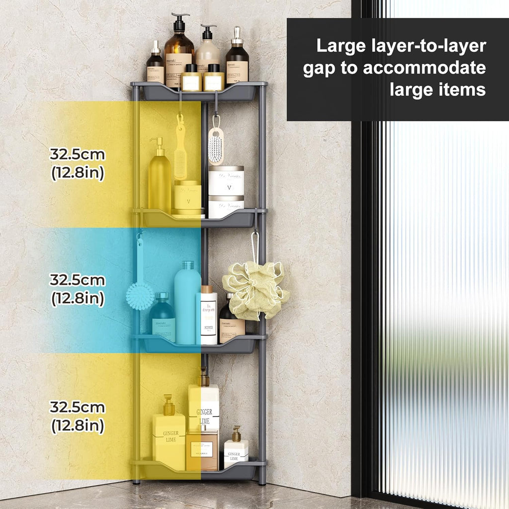 Orimade 4-Tier Rustproof Corner Shower Caddy Organizer - Durable Plastic & Metal, 10.8 x 10.8 x 44.6 Inches, Black