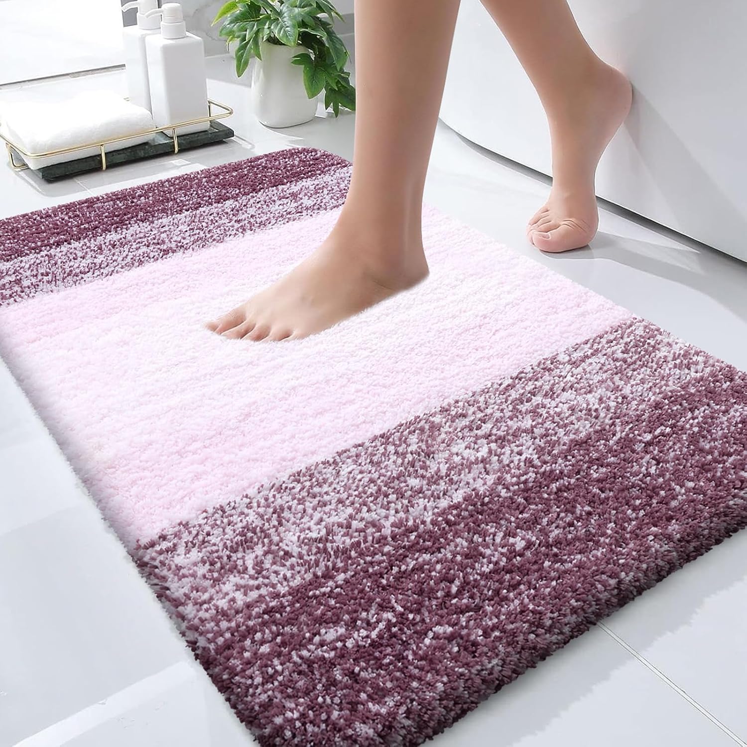 OLANLY Bathroom Runner Rug - Extra Soft Microfiber Mat with Rubber Backing | Quick Dry, Washable, 47x24, Mauve