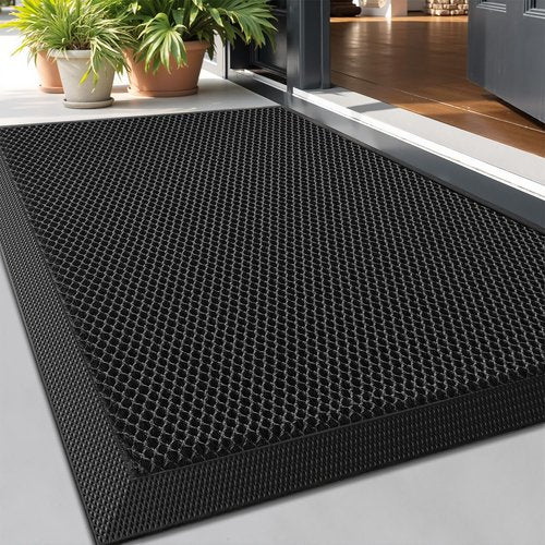 LUMI Front Door Mat for Outside Entrance 24"x36", Heavy-Duty Dirt-Trapping Doormat with Durable Non-Slip Rubber Backing, Stain & Fade-Resistant Entry Mats, Black