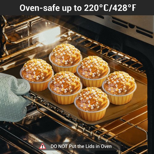 EUSOAR Gold Baking Cup, 400pcs 5oz Mini Foil Ramekins Cupcake Liners with Lids for Oven Baking, Disposable Aluminum Dessert Cheesecake Creme Brulee Cups Pan Containers