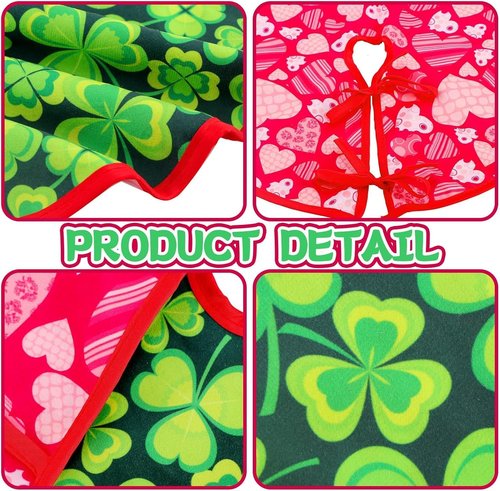 36 Inch Valentine/St Patricks Day Tree Skirt Valentine St Patricks Day Reversible Double Sided Print Mat for Holiday Party Indoor Outdoor Christmas Valentine St Patricks Day Tree Mat Decoration