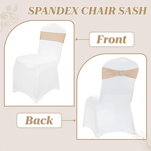 MDS Spandex Chair Sashes - Pack of 150 Universal Stretch Bows with Buckle Slider | Champagne Gold