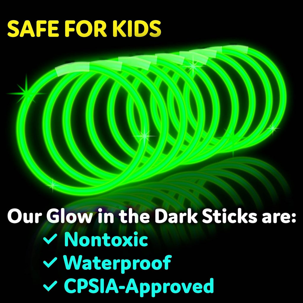 PartySticks Green Glow Sticks - 100 Pack of 8-Inch Glow in the Dark Light-Up Party Accessories