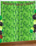 2 Pack Green Pixel Miner Foil Fringe Curtains - 3.3x6.6ft Video Game Birthday Photo Booth Backdrop, Metallic Door Streamers for Gamer Party Decorations & Room Wall Decor