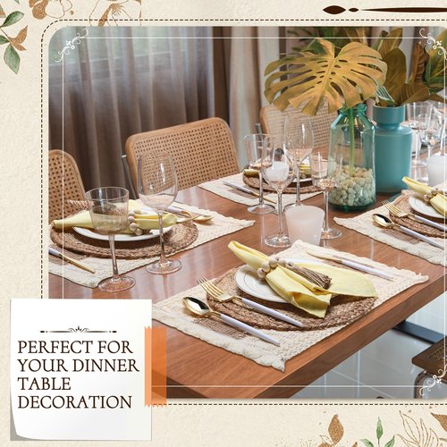 Zhehao 12 Set/36 Pcs Boho Table Placemats, Spring Natural Cotton Burlap, Grass Woven Mats, Macrame Table Decor Farmhouse Style with Tassels Beads Napkin Rings for Wedding Engagement Party