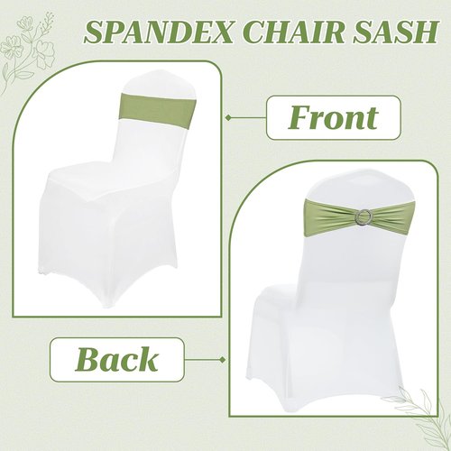 MDS Spandex Chair Sashes - Universal Fit Elastic Stretch Bands with Buckle for Weddings | Sage Green, Pack of 250