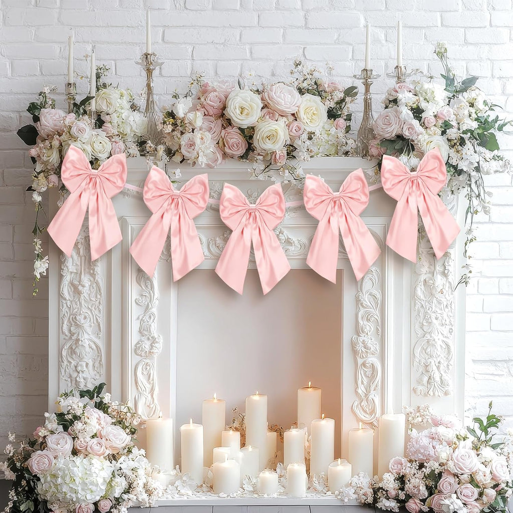 Suncalla 6 FT Pink Valentine's Day Bow Garland - Pre-Strung Party Banner for Weddings & Showers