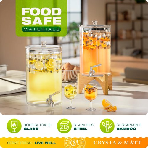 2.2 Gallon Glass Beverage Dispenser With Stand | Glass Water Dispenser With Stand | Leakproof Spigot | Ideal for Hot and Ice Cold Drinks | Perfect for Breakfast, Parties, Weddings