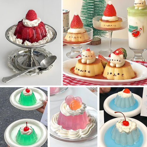 Fchil Silicone Pudding Mold, 6-Cavity Nonstick Jello Dessert Making Tray, Custard Mold for Mousse Cake, Set of 2, White