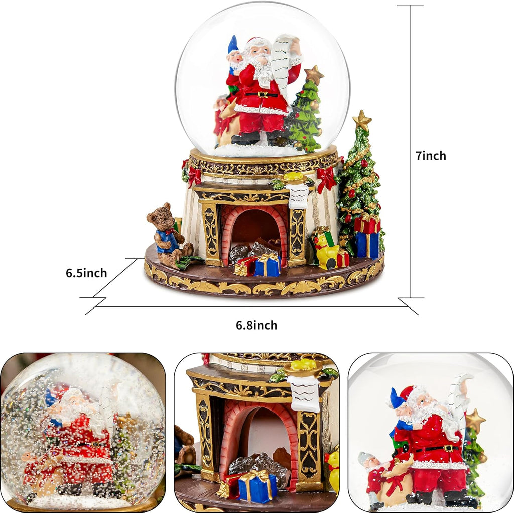 **Regine Switzerland Musical Snow Globe - Santa Claus Fireplace with Automatic Snowfall & Music | 8 Classic Christmas Tunes**