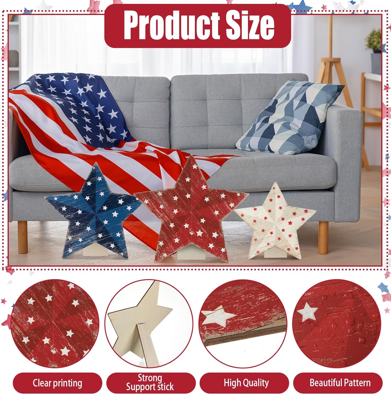 Regine Switzerland 3D Patriotic Wood Star Yard Signs - Rustic Red, White & Blue Decor for 4th of July & Memorial Day